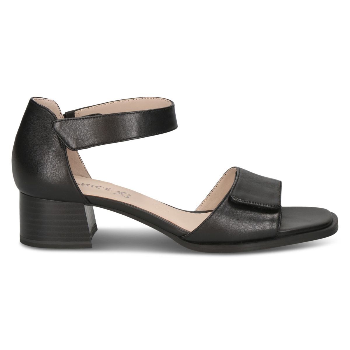 Sandale à talon en cuir noir nappa, CAPRICE