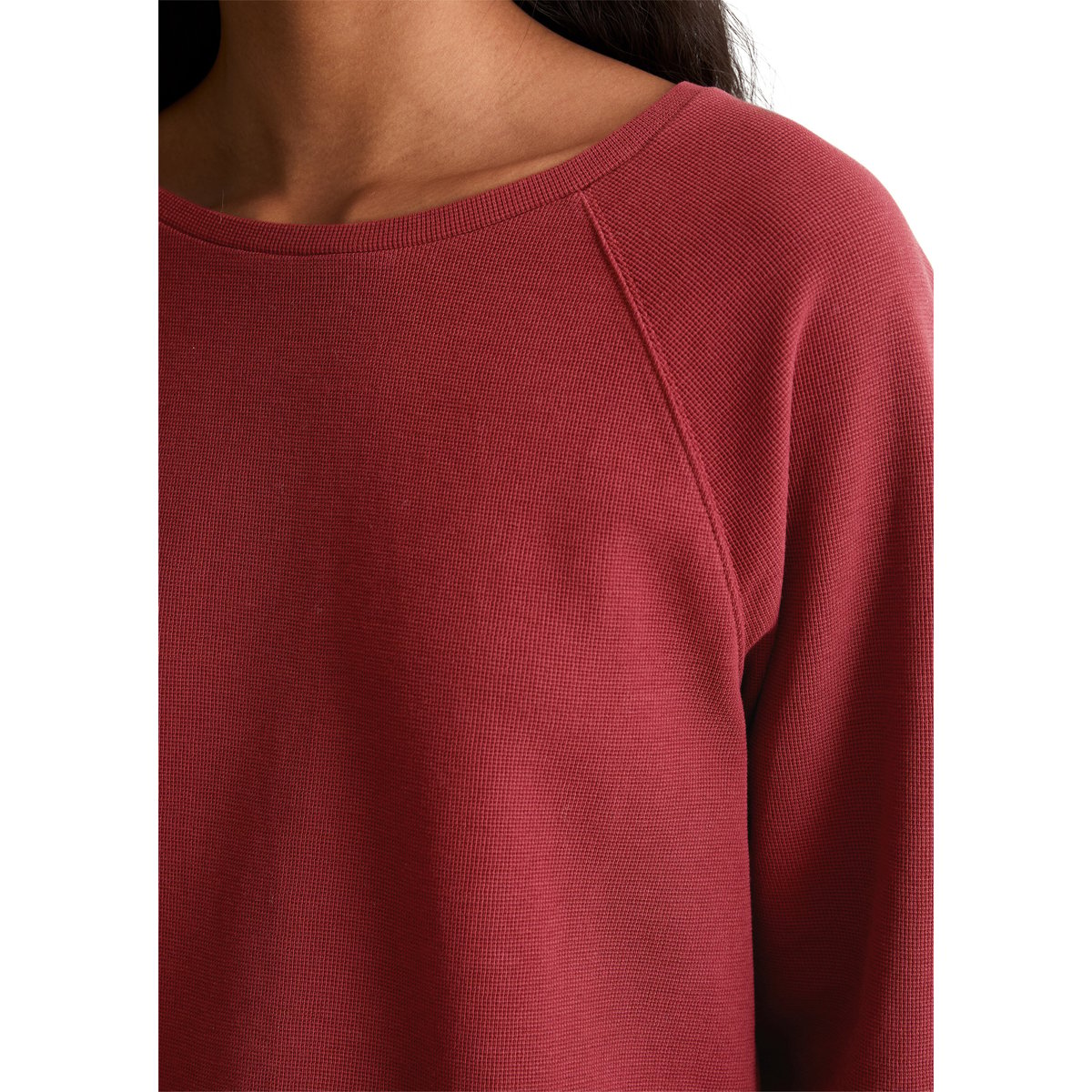 T-shirt long régulier en jersey gaufré doux rouge, MARC O’POLO DENIM