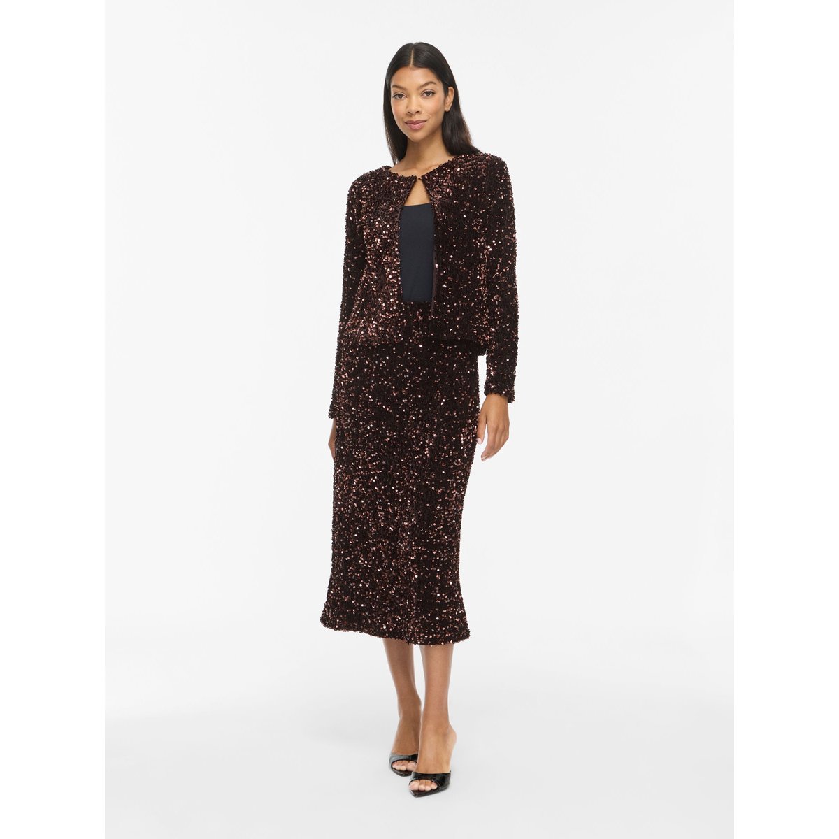 Jupe Mi-Longue marron - coffee bean1, VILA