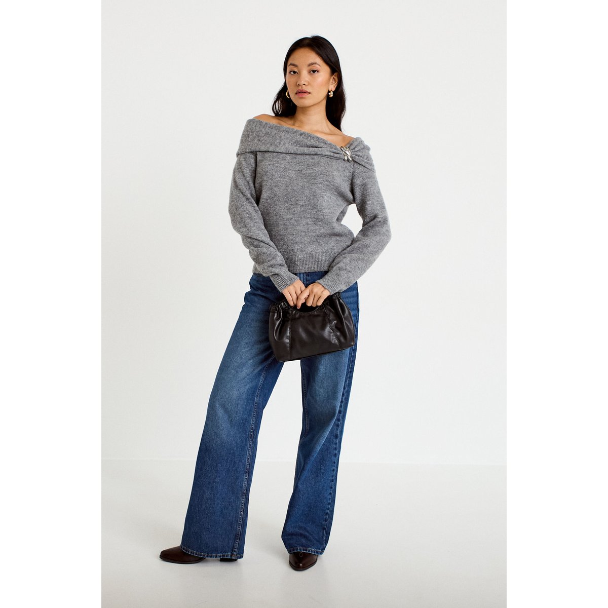 Pull col bardot manches longues gris, CACHE CACHE