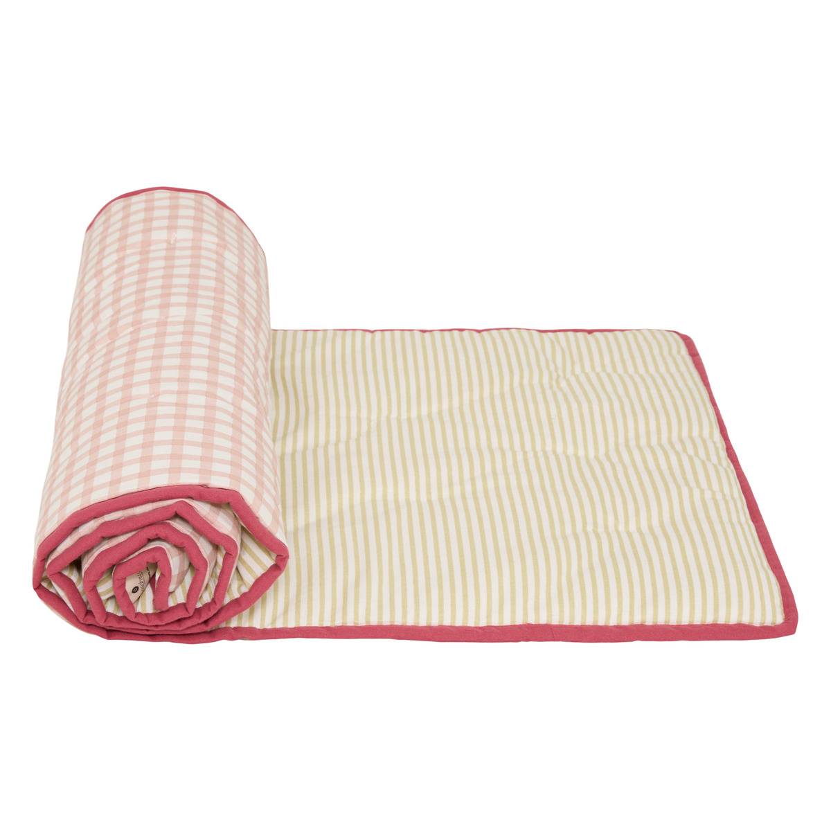 Matelas de sol 180x60cm en coton FLEUR DE ROSE vert clair, ATMOSPHERA