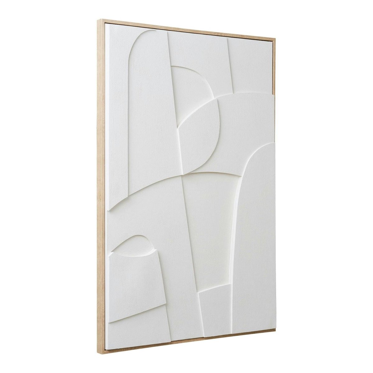 Tableau abstrait blanc courbes avec cadre 60x90 cm blanc, PIER IMPORT
