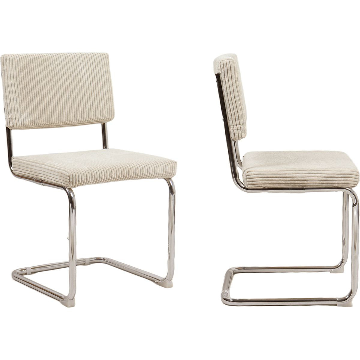Lot de 2 chaises en velours côtelé et métal chromé - DULCE beige, HOMIFAB