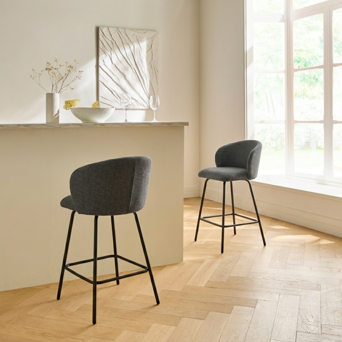 Lot de 2 tabourets - SORREL gris anthracite, CALICOSY