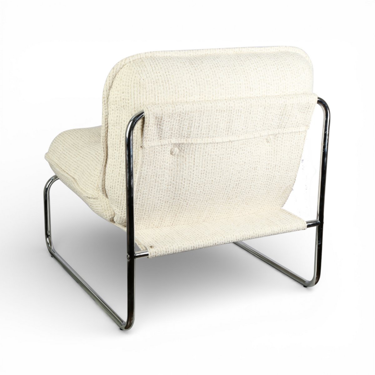 Fauteuil tissu chenillé  pied chromé beige, ZAGO