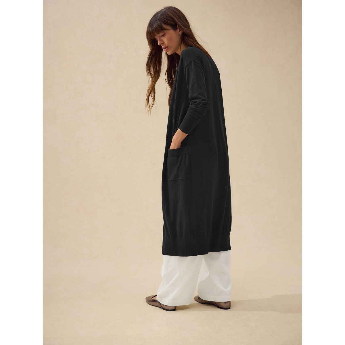 Cardigan long et doux en coton majoritaire noir, NEXT