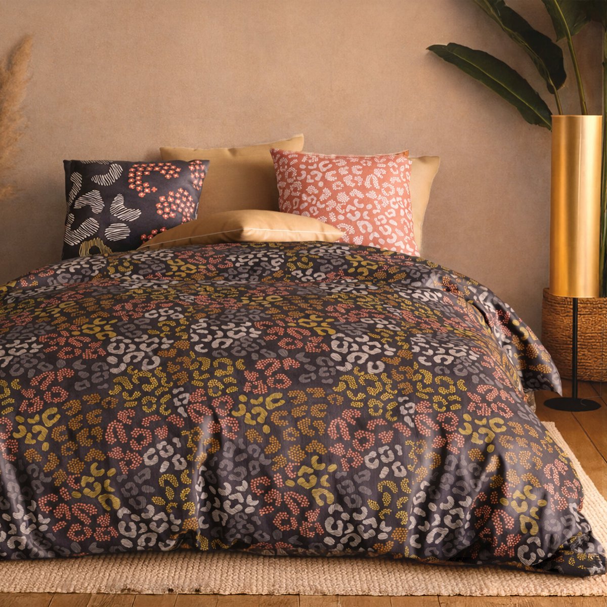 Parure housse de couette en coton imprimée, Onalia marron, C DESIGN HOME TEXTILE
