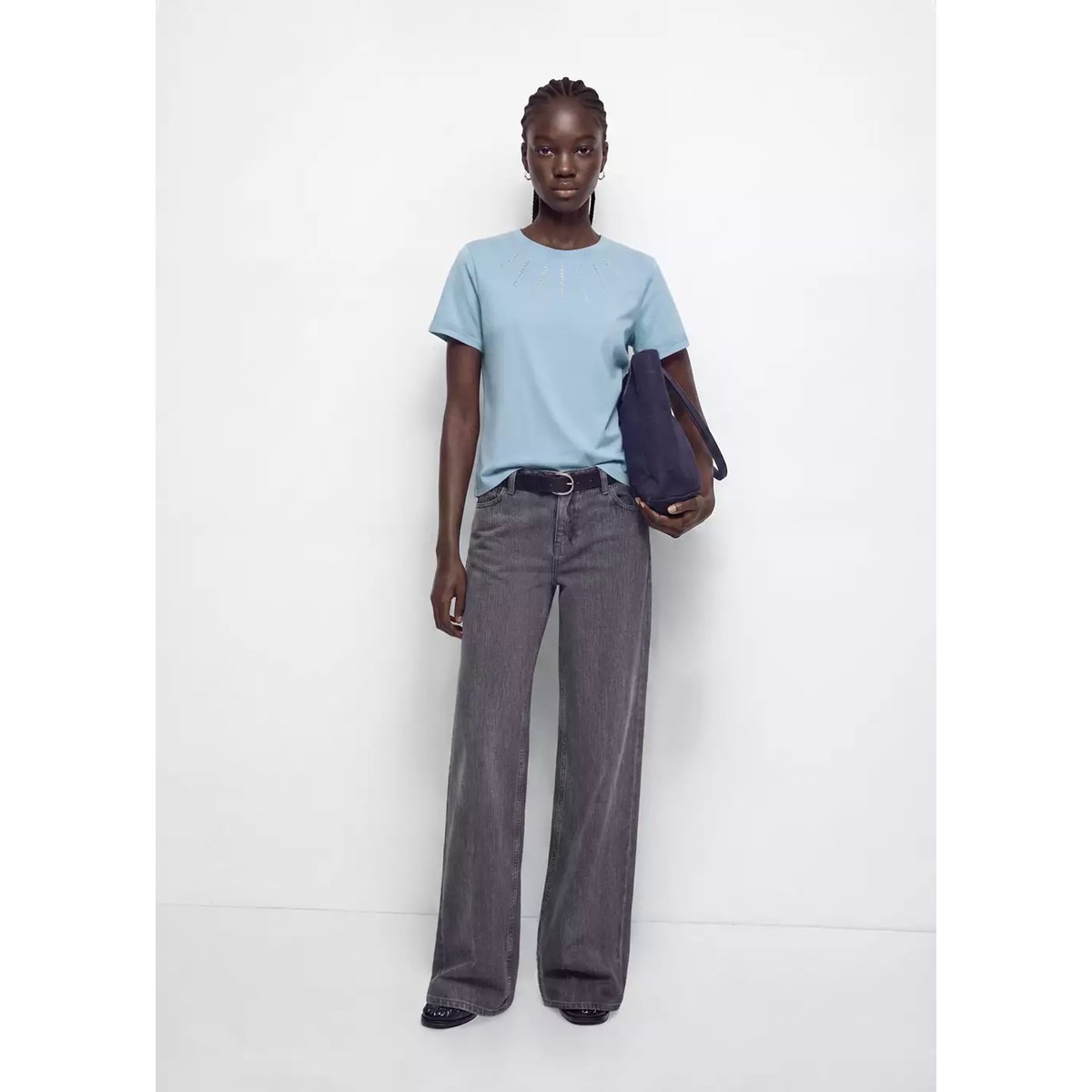 T-shirt coton à strass bleu, MANGO TEEN