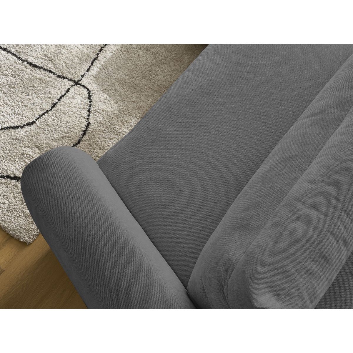 Canapé d'angle fixe incurvé 3 places tissu lisse, ADEN gris foncé, BOBOCHIC