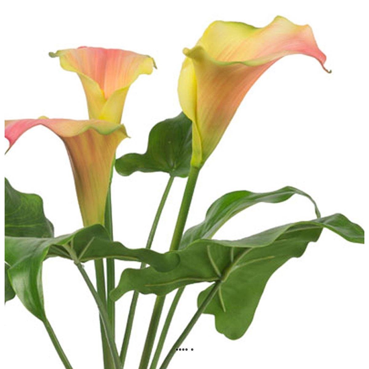 Arum calla artificiel en pot, 3 têtes rose-orange, ARTIFICIELLES