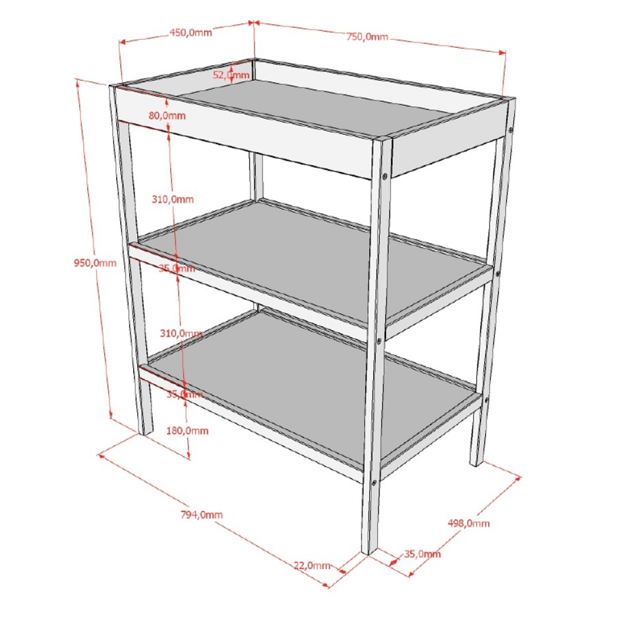 Ensemble lit 140 et table à langer bois couleur unique, VIPACK