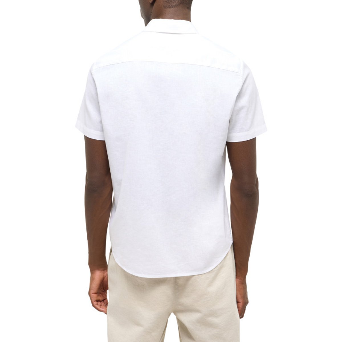 Chemise bleue unie en coton et lin mélangé avec une coupe droite blanc, MUSTANG