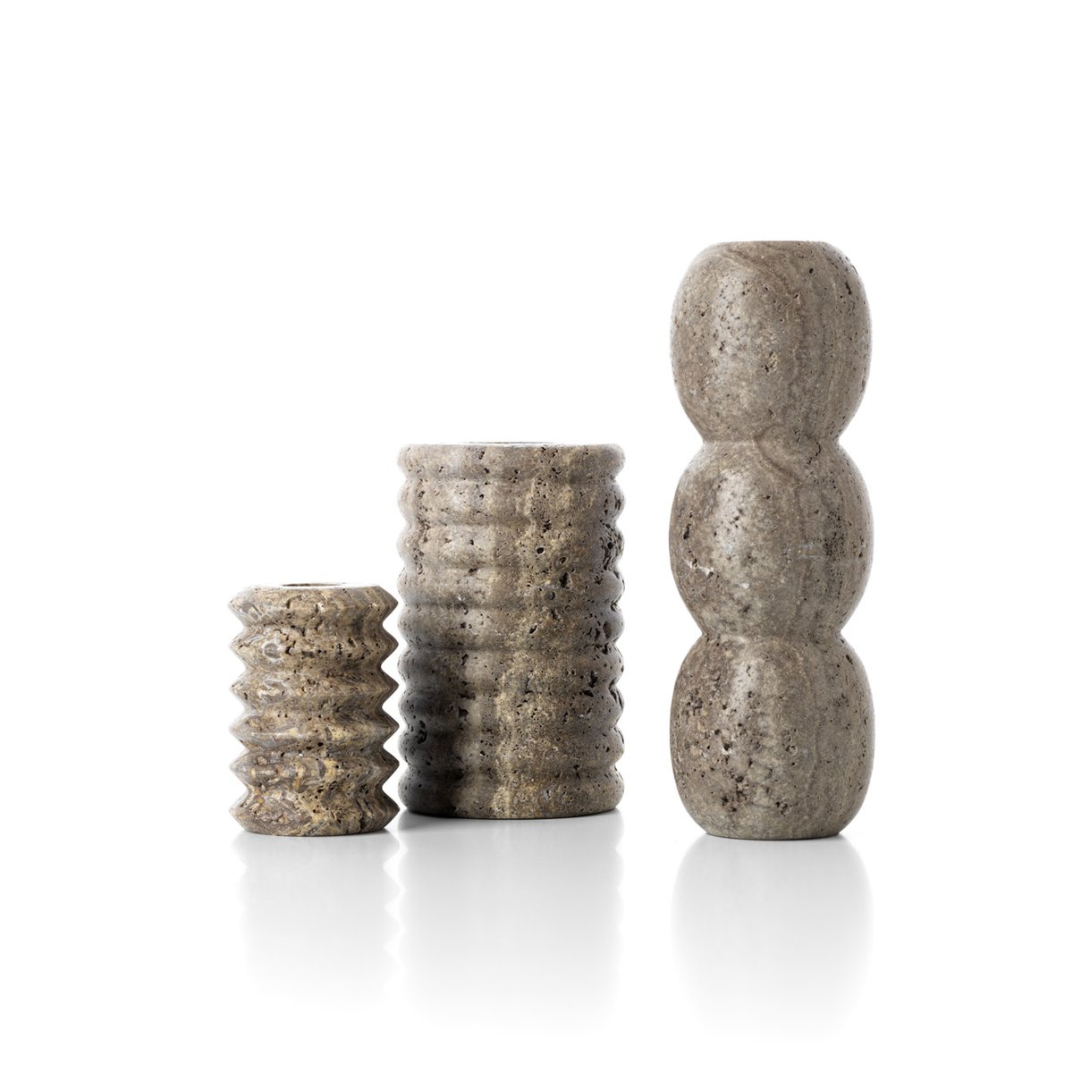 Bougeoir en travertin TRAVERTINE RIPPLE gris, BAZAR BIZAR