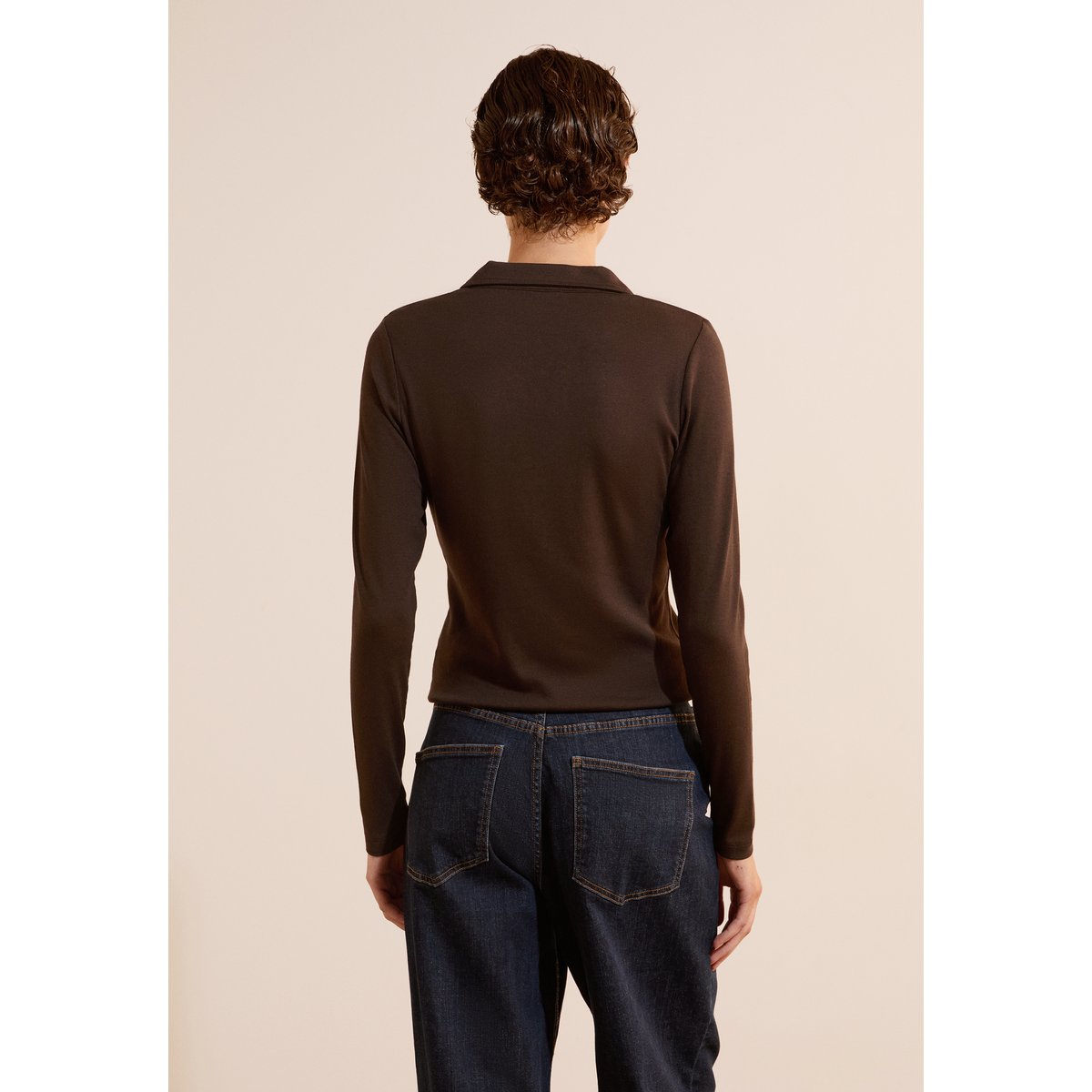 T-shirt col polo en coton modal TANDEM POLO chocolat, ETAM