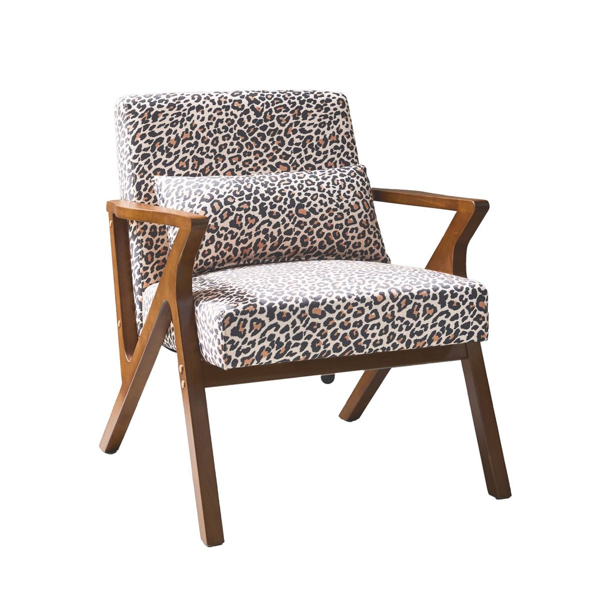 Fauteuil scandinave bois d'hévéa et imprimé léopard ANTOINE léopard, SWEEEK