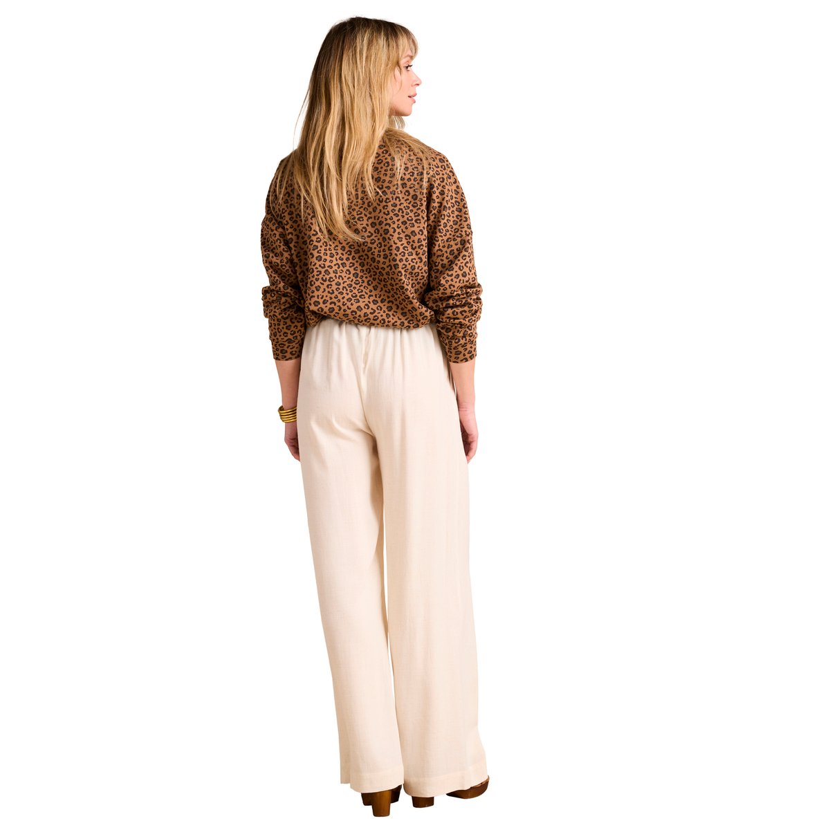 Pantalon large de grossesse matière légère avec lin beige, ENVIE DE FRAISE