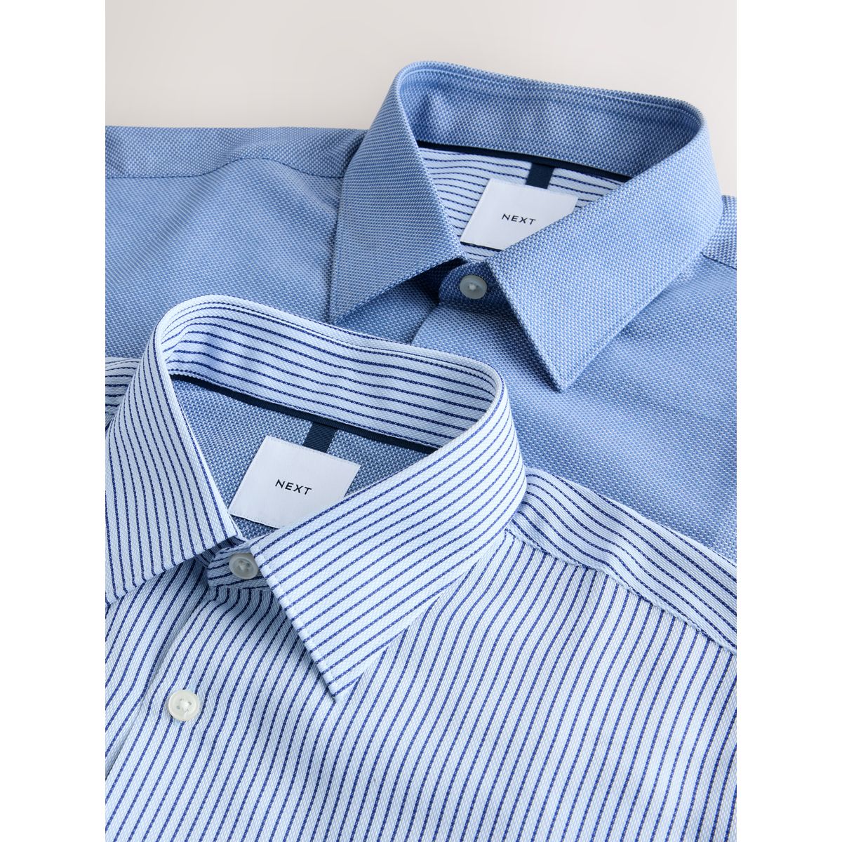Chemise habillée à poignet simple, lot de 2 texture bleue/rayure bleue, NEXT