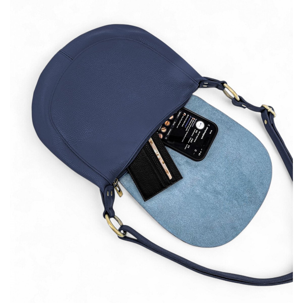 Sac bandoulière en cuir italien LITTLE CITIZEN bleu foncé, OH MY BAG