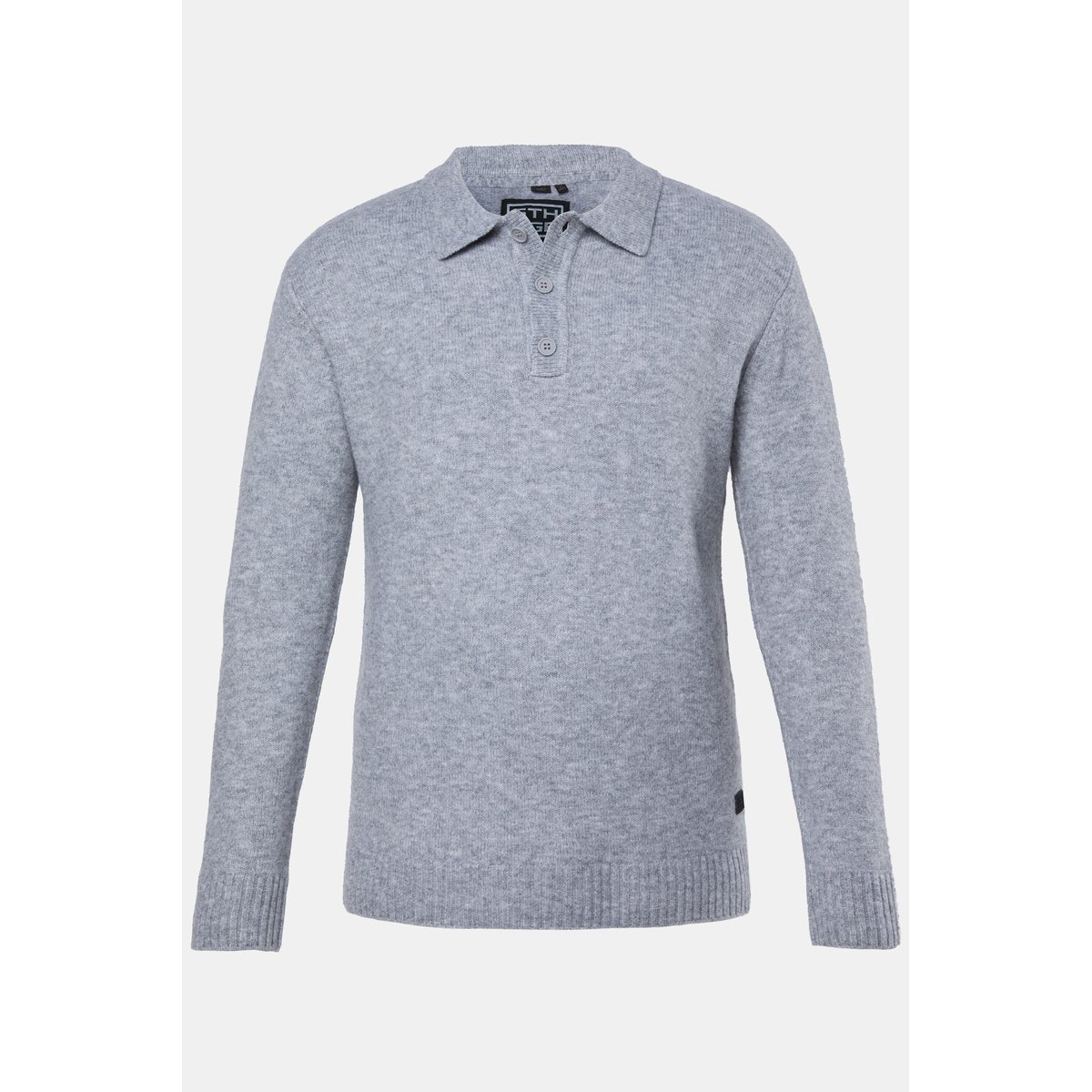 Pull, col de polo, mélange de laine gris dauphin, STHUGE