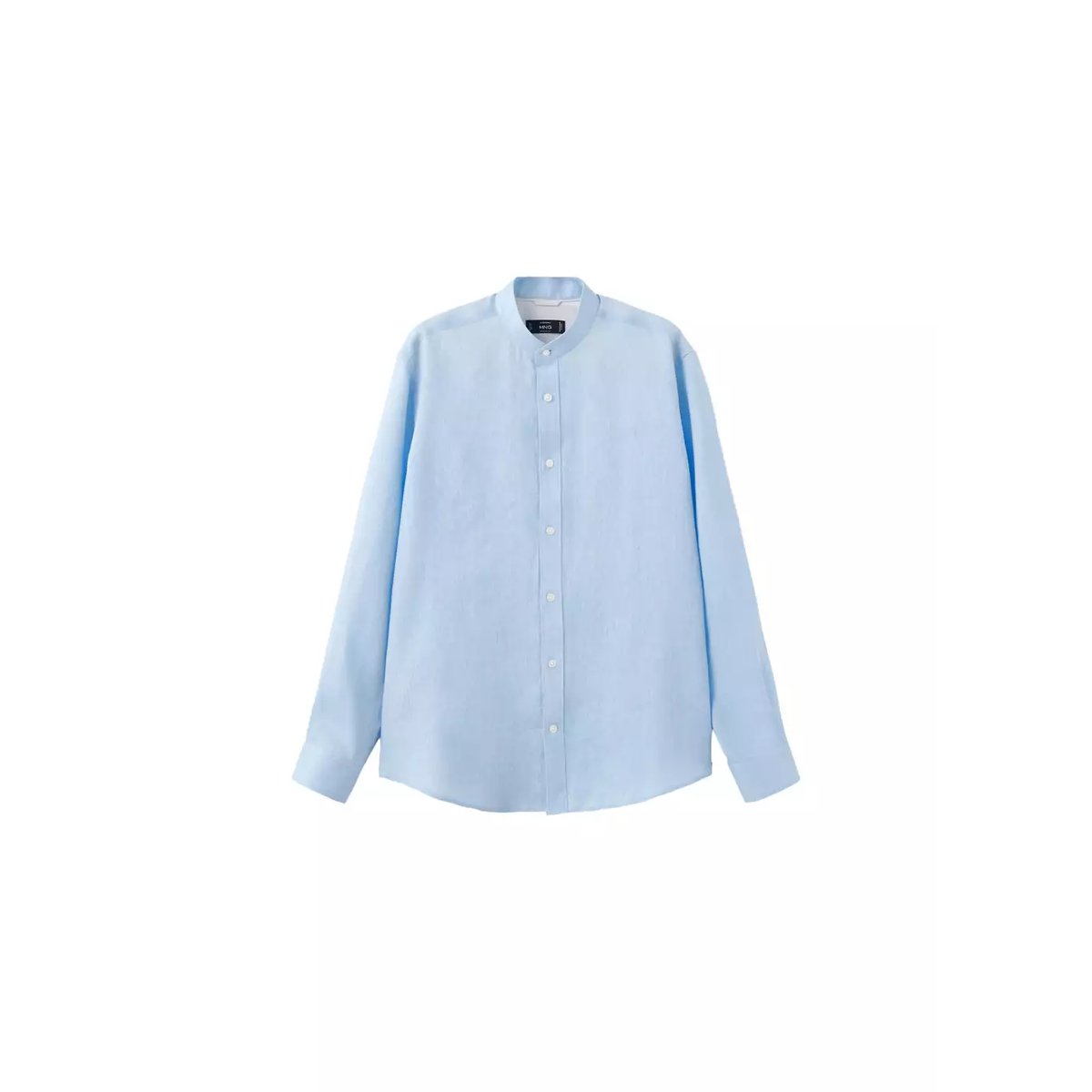 Chemise 100 % lin col mao bleu ciel, MANGO MAN