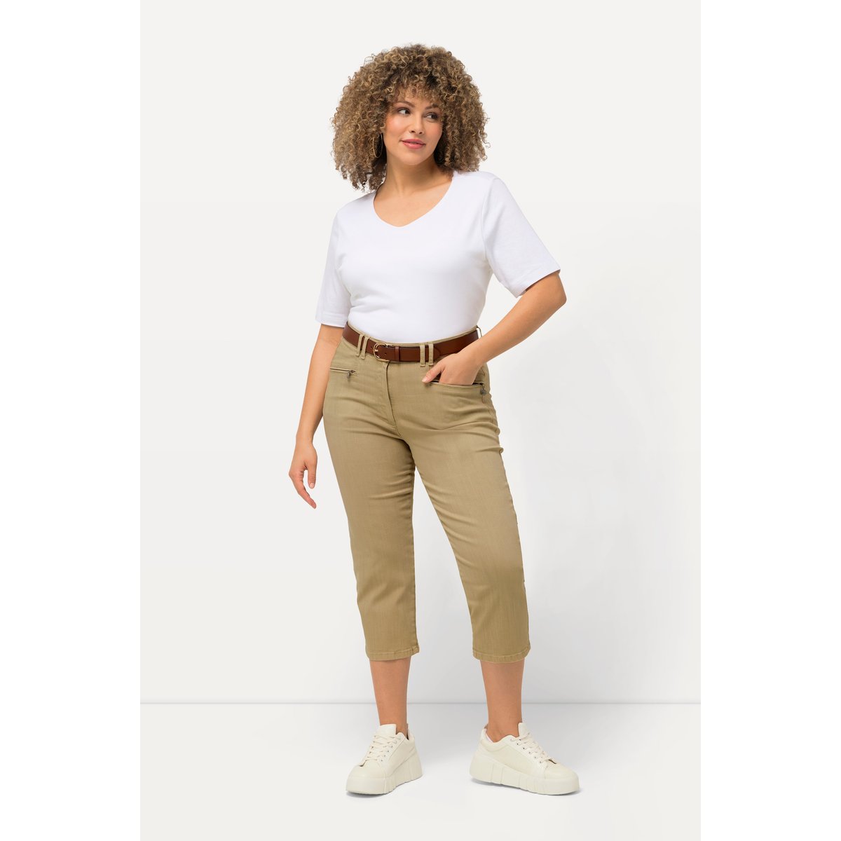 Pantalon stretch Mony longueur 7/8. Poches beige, ULLA POPKEN