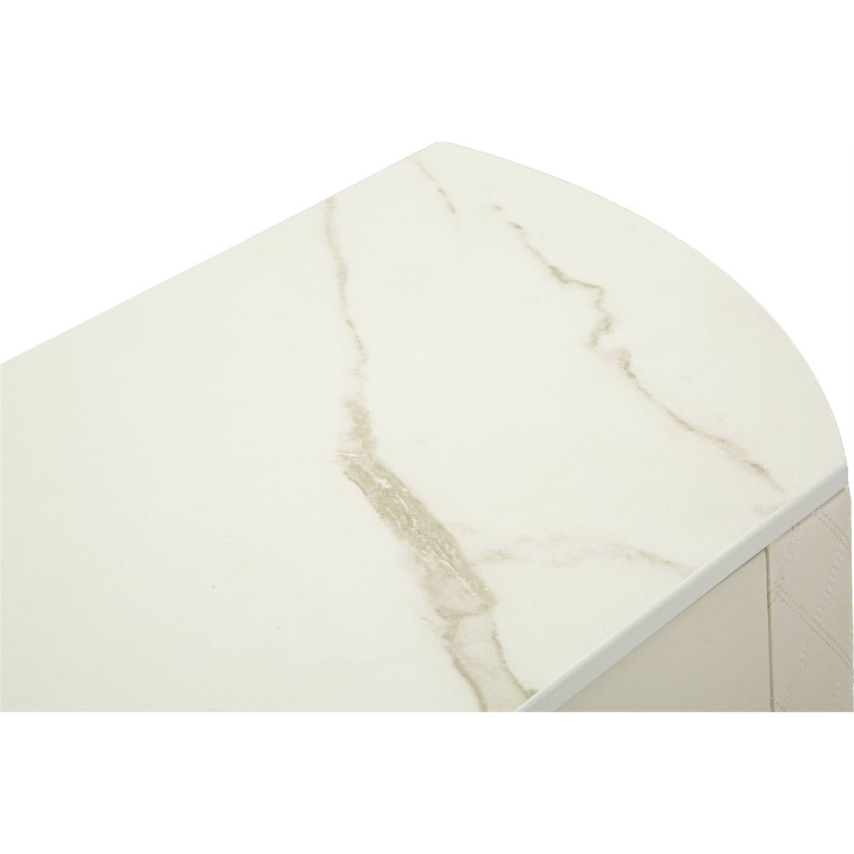 Console capitonnée piètement métal GLAM blanc et doré, RECOLLECTION