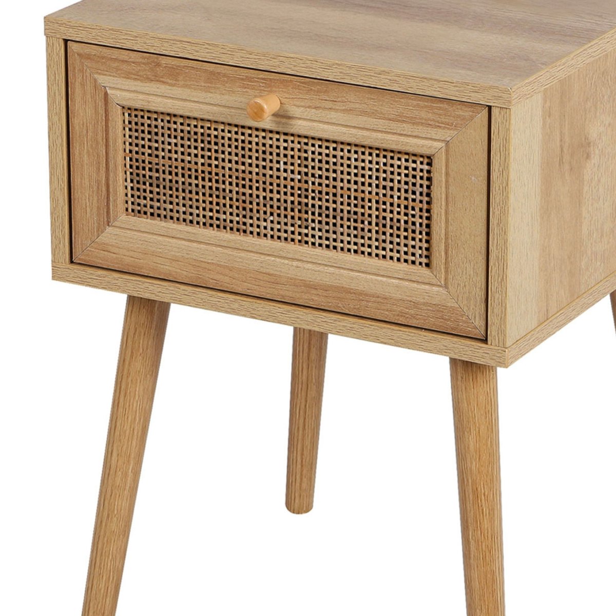 Table de chevet effet bois 1 tiroir rotin 39x39x55cm bois, WADIGA