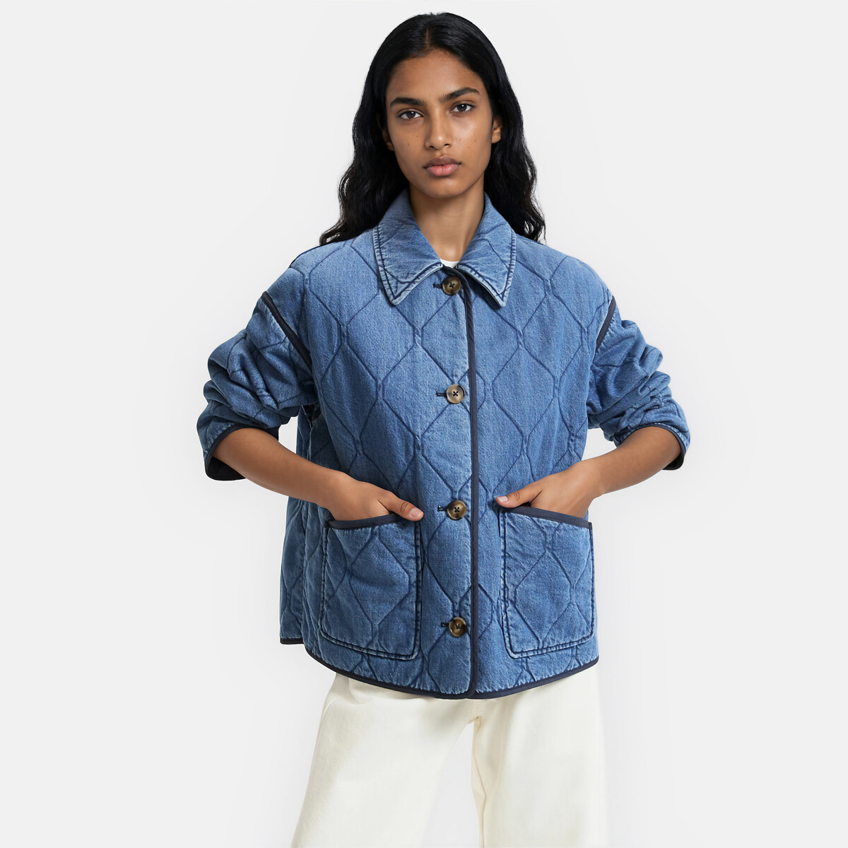 Veste matelassée en denim bleu stone, LA REDOUTE COLLECTIONS