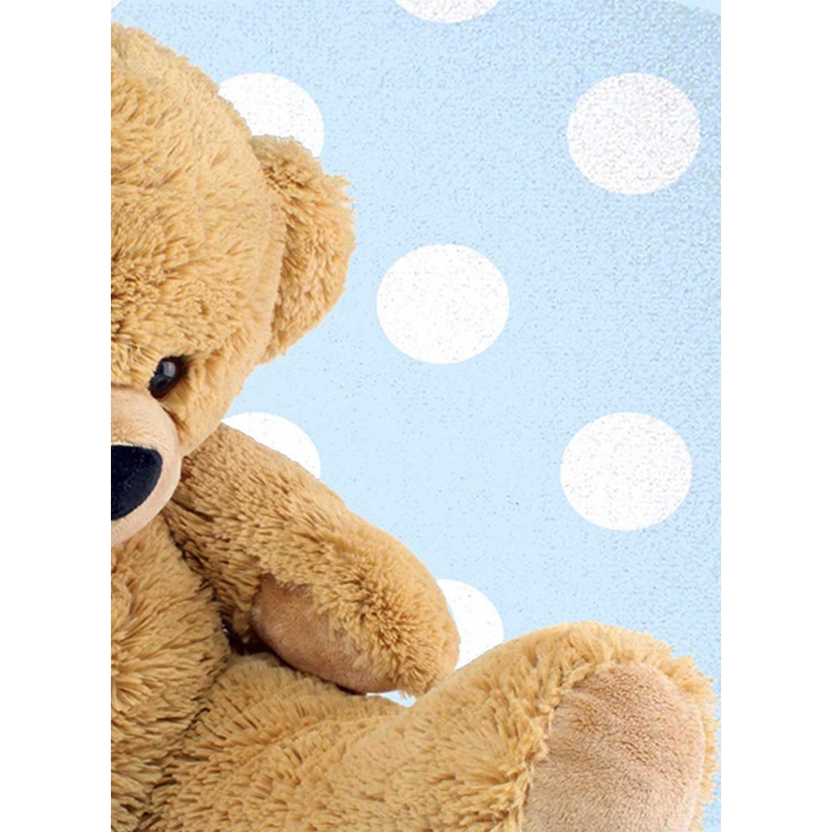 Tapis enfant tissé motif animaux DOUX TED bleu, UN AMOUR DE TAPIS