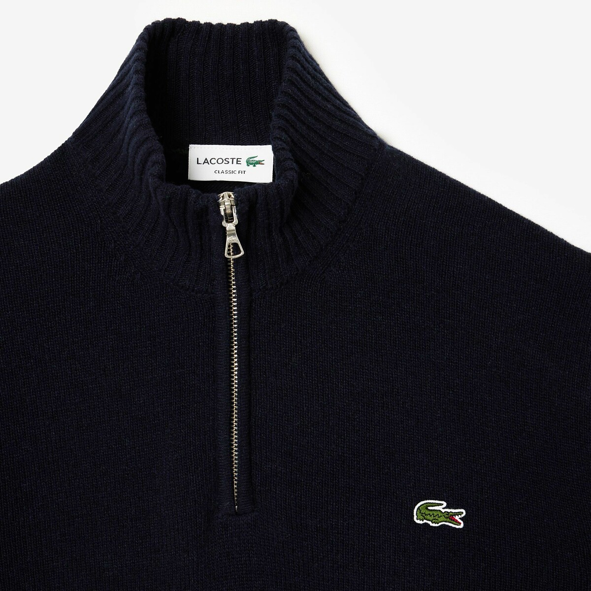 Plain Half Zip Jumper in Carded Wool navy blue, LACOSTE