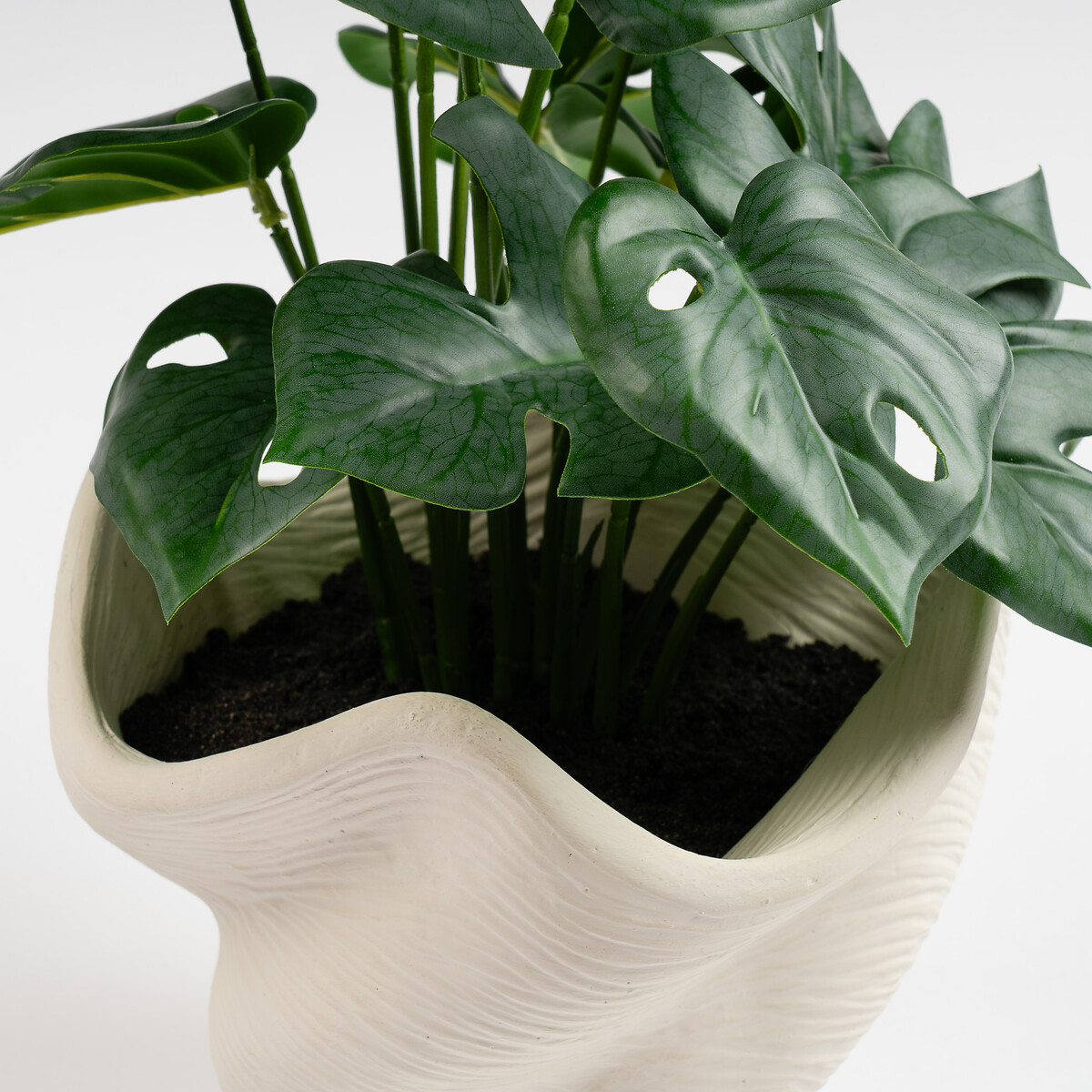 45cm Artificial Variegated Monstera in Cement Shell Pot green, SO'HOME