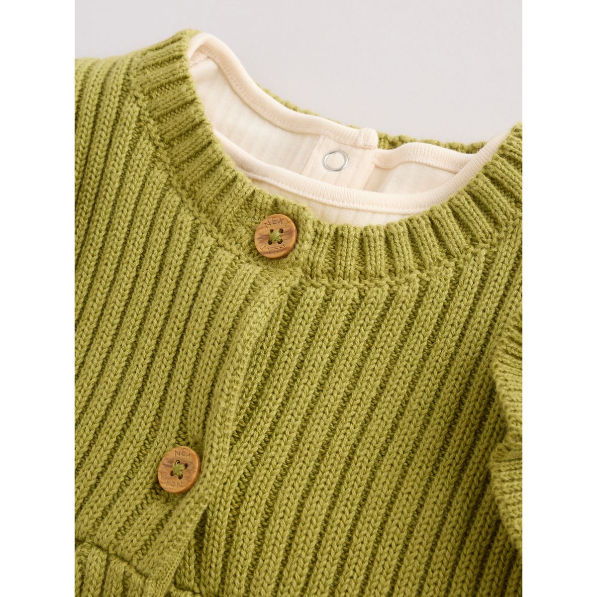 Gilet maille body côtelé bébé, 3 pièces écru / vert, NEXT