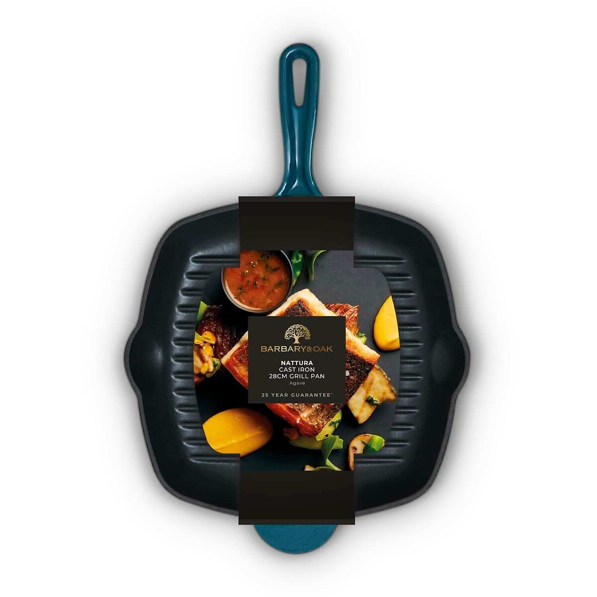 26cm Nattura Cast Iron Grill Pan teal, BARBARY & OAK