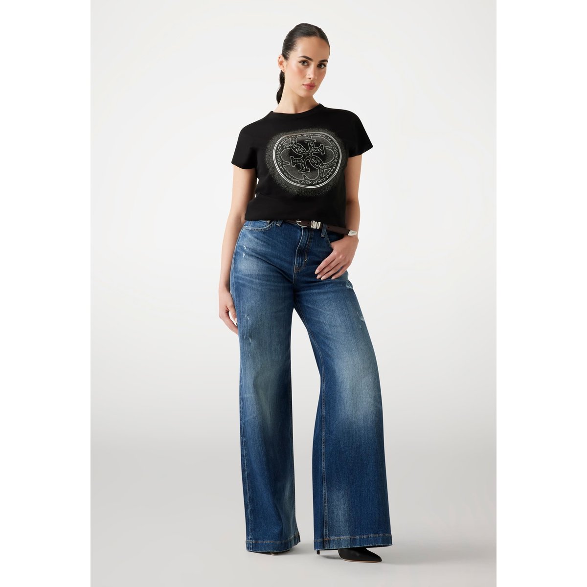 T-Shirt Logo 4G Coupe Slim noir, GUESS