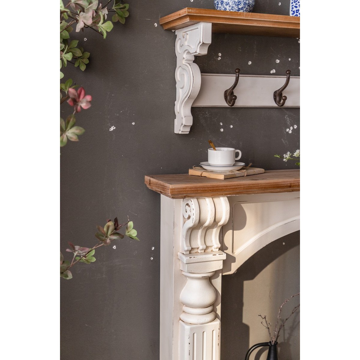 Manteau de cheminée en bois - MANOIR blanc, MATHI DESIGN