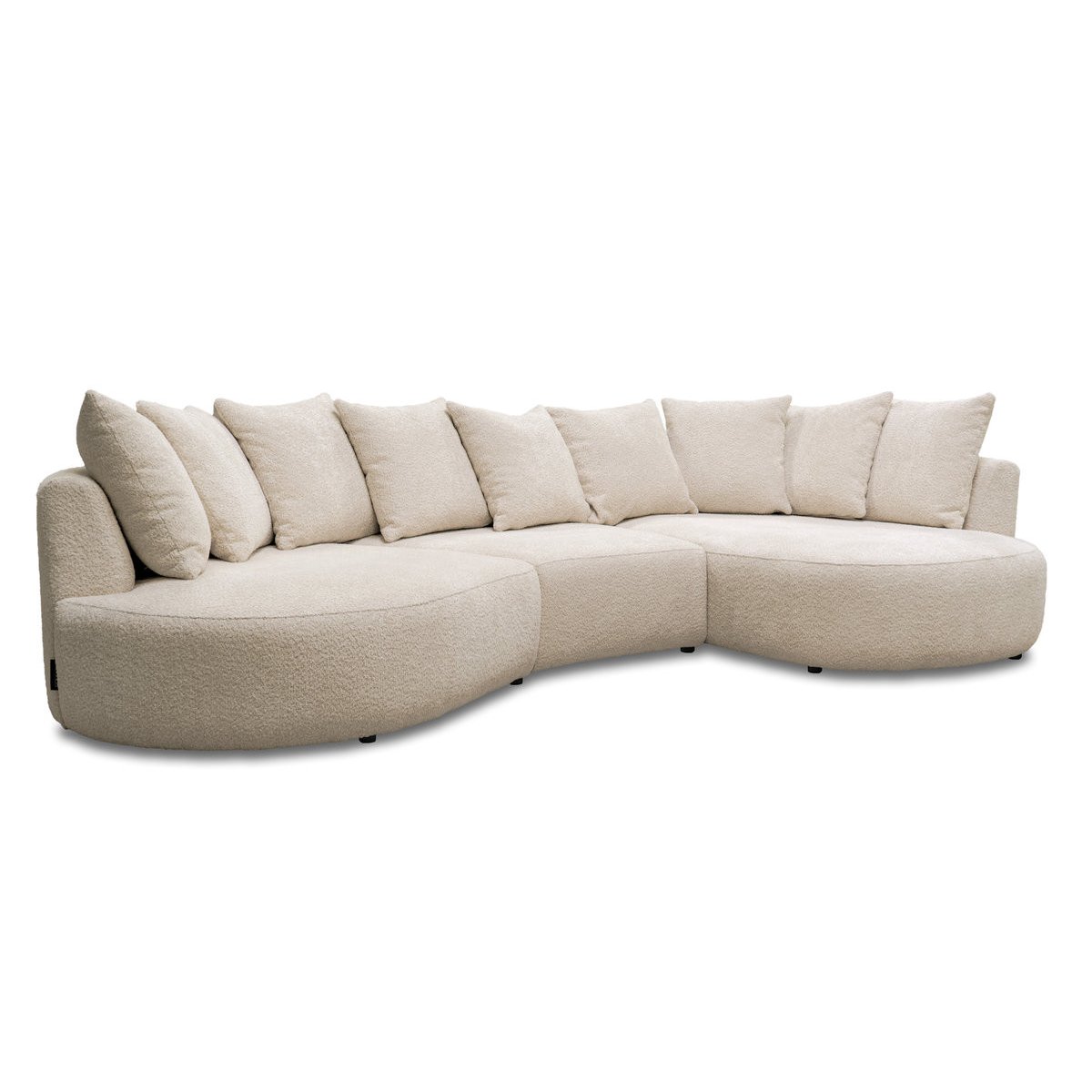 Canapé d'angle fixe 6 places en tissu bouclette, CALYPSO blanc, BOBOCHIC