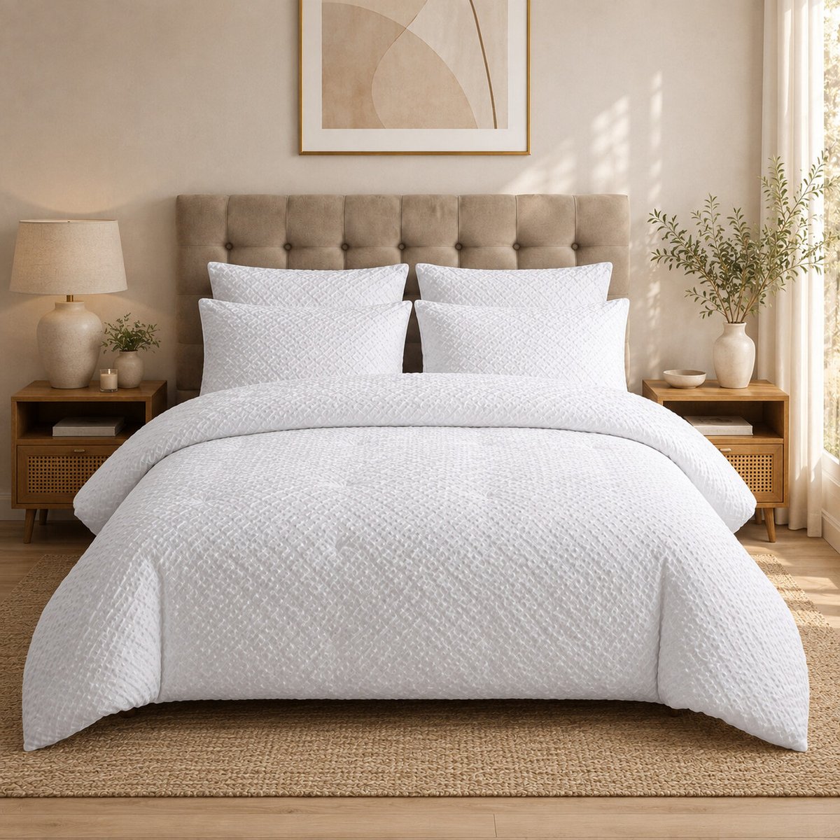 Parure de lit microfibre jacquard motif chevrons blanc, EDA blanc, C DESIGN HOME TEXTILE