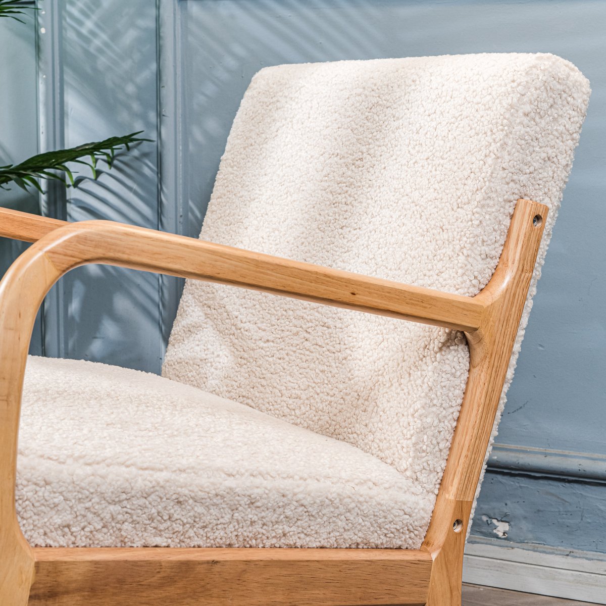 Rocking chair, bois et bouclette, DIANA blanc cassé, NORDLYS