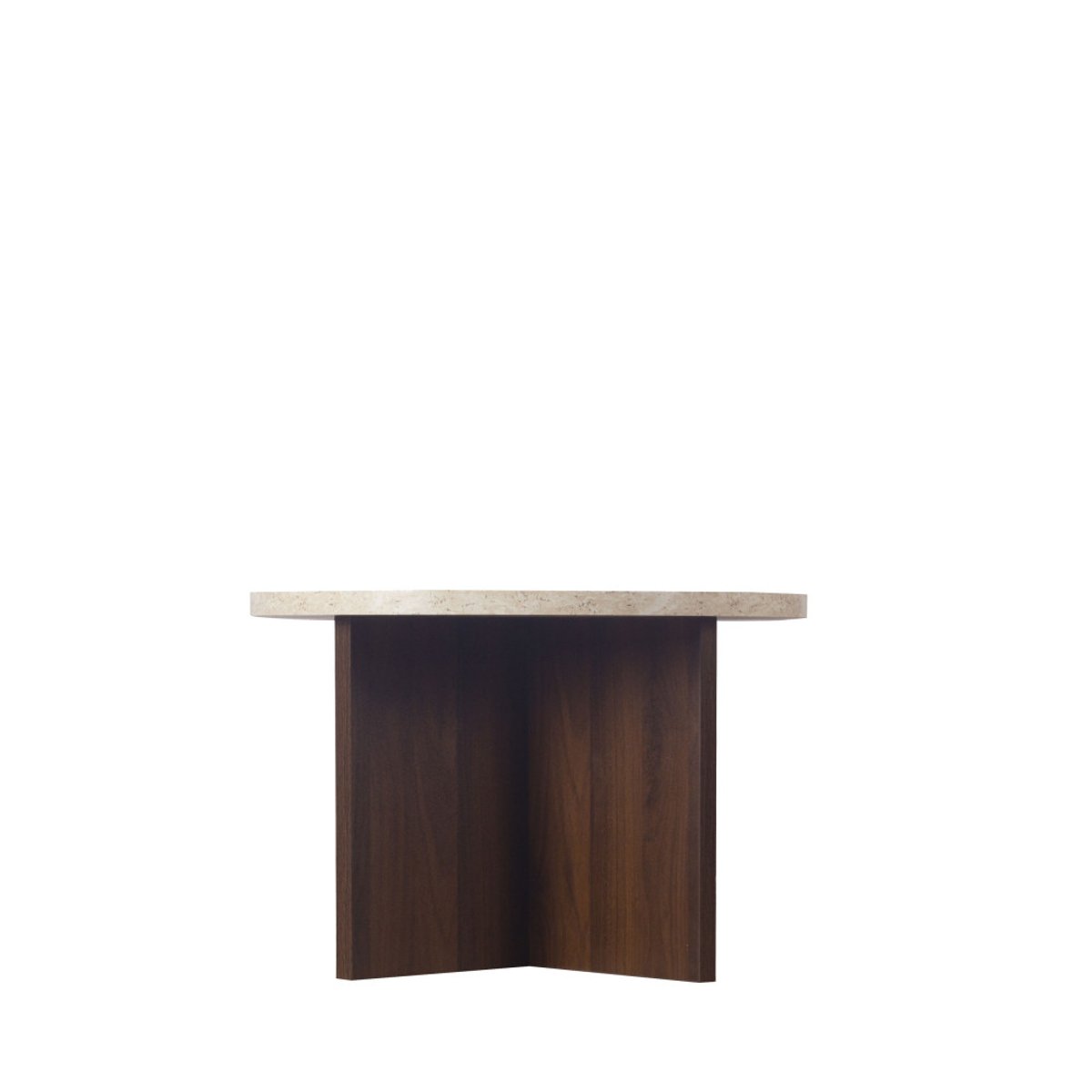 Table basse ovale en bois et effet travertin- CALIAN beige, DRAWER