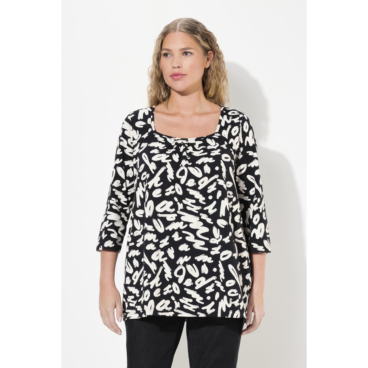 T-shirt avec plis fantaisie noir, ULLA POPKEN