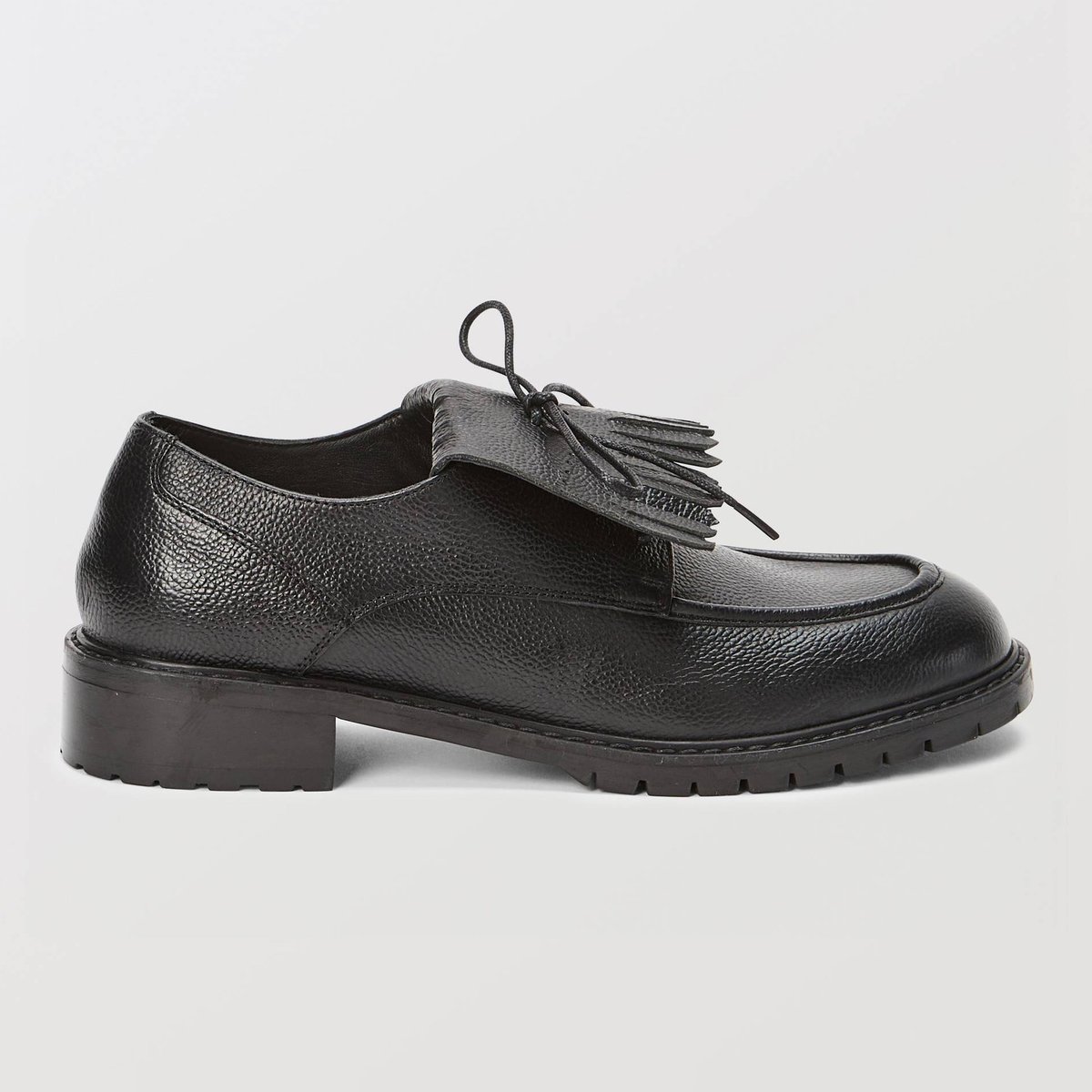 Derbies à franges en cuir noir, MONOPRIX