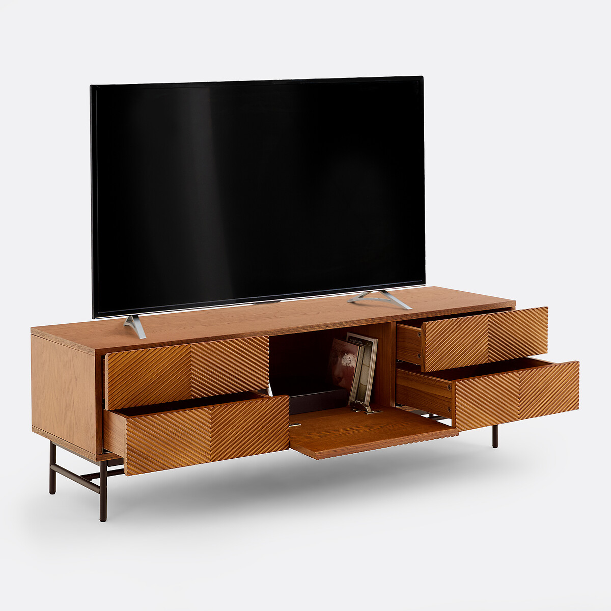 Jerem Veneer Textured Front TV Unit, Width 150cm walnut color stained, LA REDOUTE INTERIEURS