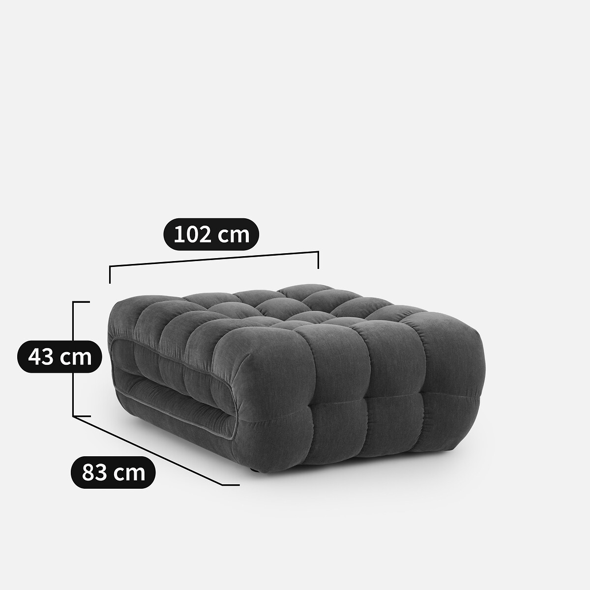 Repose-pieds modulable, capitonné, en velours, JUD ecru, AM.PM