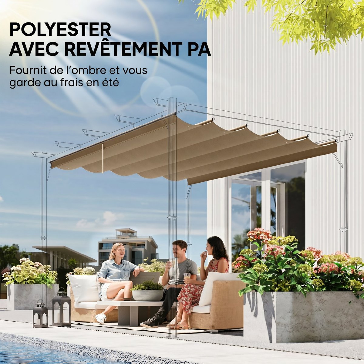 Toit de cabine de rechange Polyester Ecru ecru, OUTSUNNY