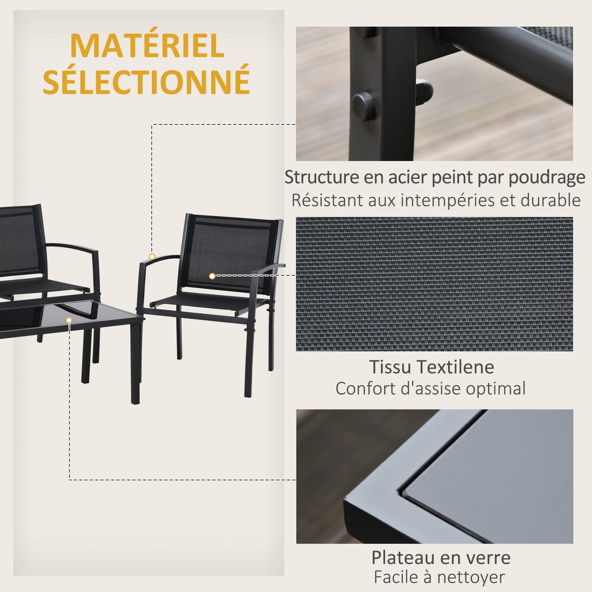 Ensemble de canapés de jardin Métal Noir noir, OUTSUNNY
