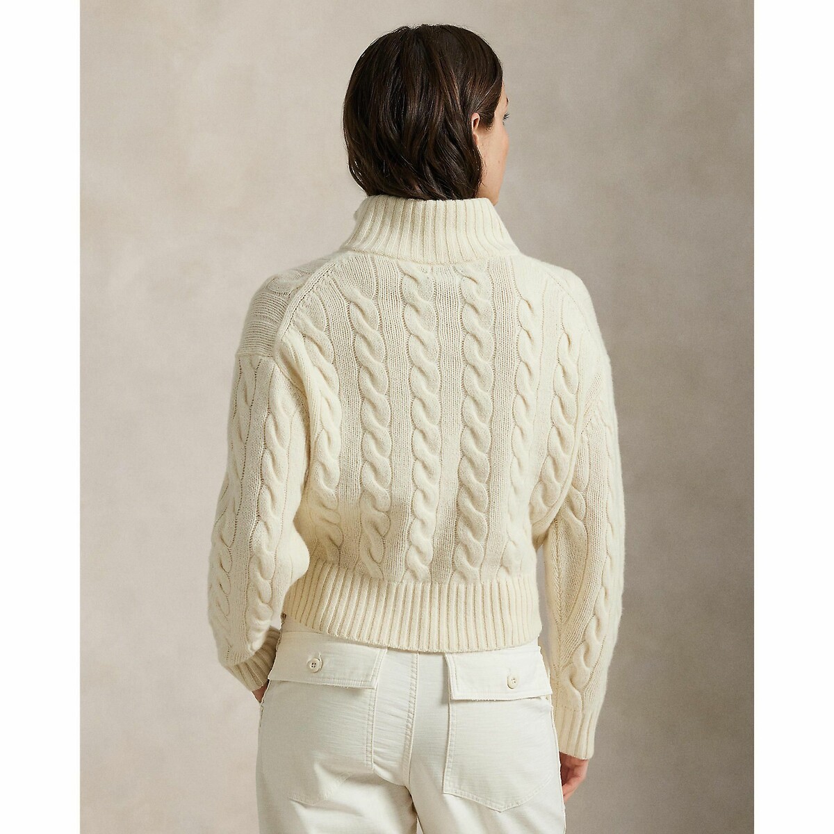 Zip-up jumber in wool and cashmere cable knit cream, POLO RALPH LAUREN