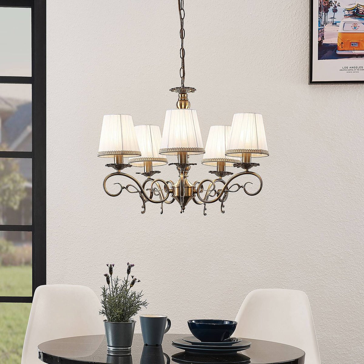 Lustre en textile, Finnick blanc, laiton vieilli, LINDBY