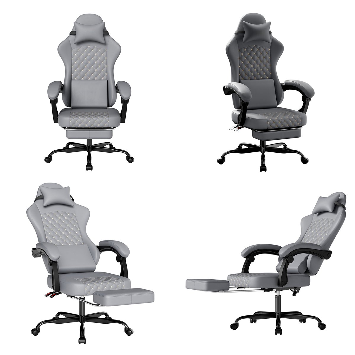 Chaise de bureau et jeu ergonomique avec repose-pieds escamotable et soutien lombaire, CURRIA gris, MEUBLES COSY