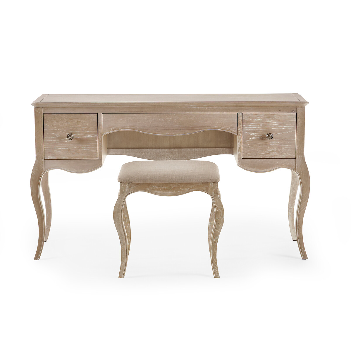 Eléa French Antique Limed Oak Dressing Table and Linen Stool Set bleached oak, SO'HOME