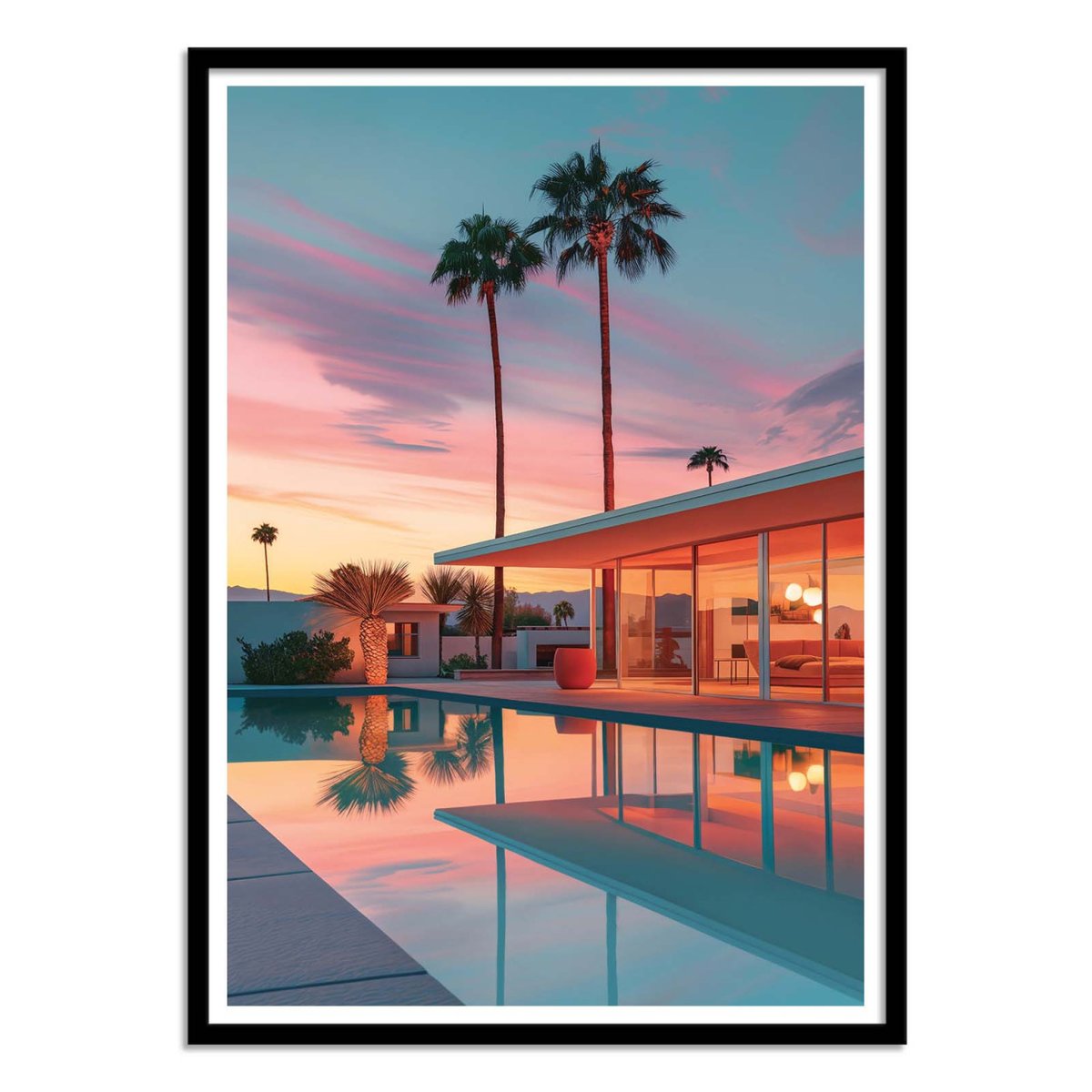 Affiche d'art - California Sunset House Pool - Philippe Hugonnard couleur unique, WALL EDITIONS